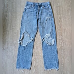 Agolde Jeans Women's 27 Destroyed Button Fly 90s High Rise Raw Hem